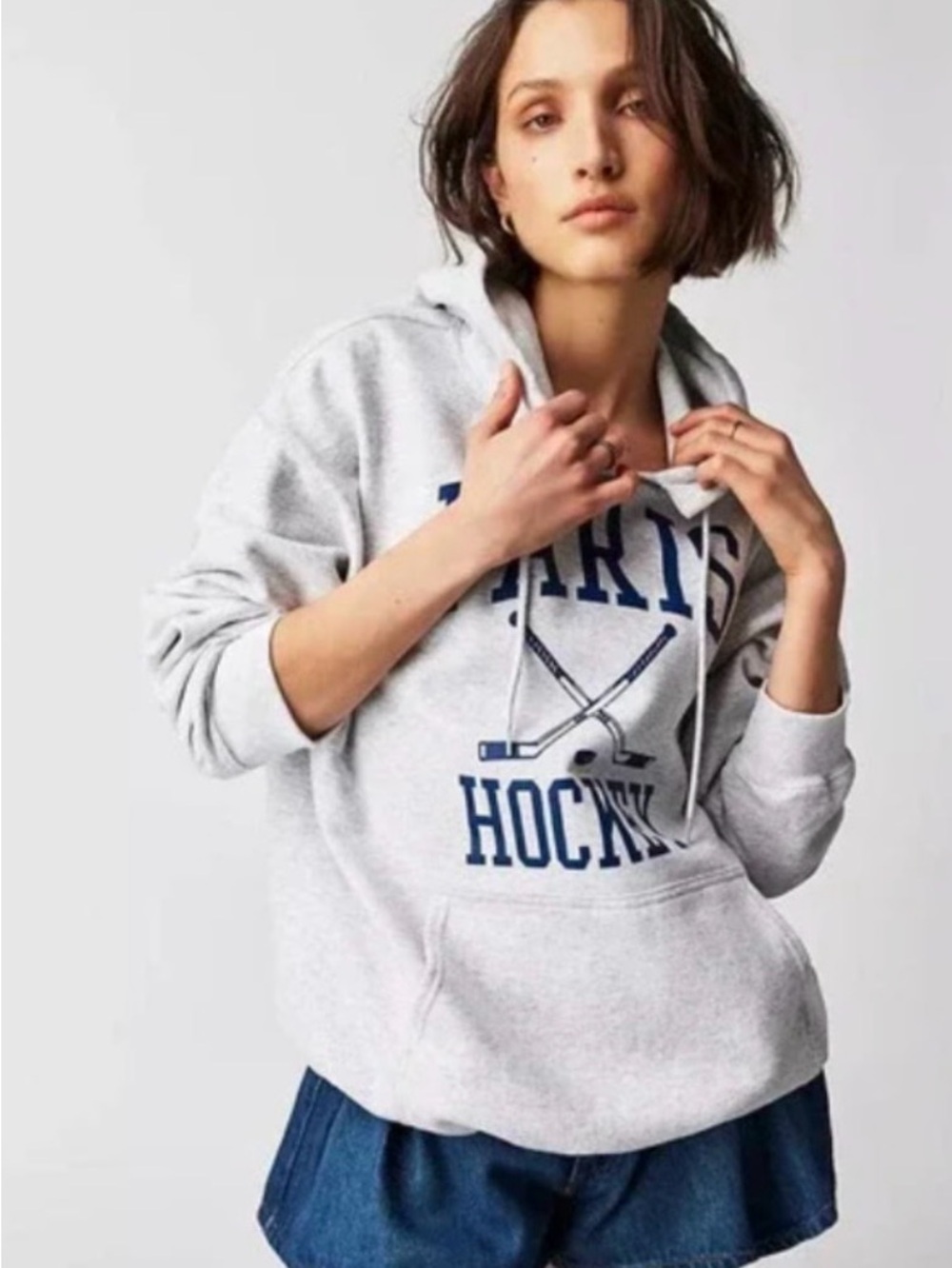Free People x Firstport Gray Graphic Hockey Hoodie - Cozy Pullover